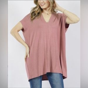42POPS Dark Rose V-Neck Loose Fit Tunic